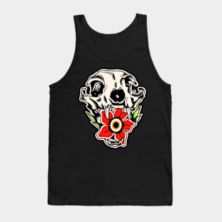 skull cat flower traditional tattoo Tank Top